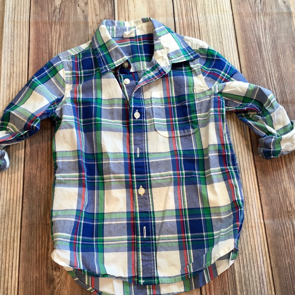 Baby Gap Blue and Green Plaid Button Down Shirt